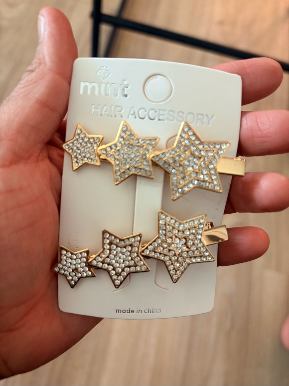 Mint Gold Star Rhinestone Hair Clips Set